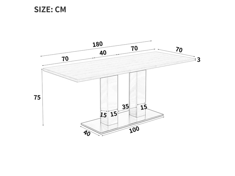  Table de salle à manger extensible 4 à 8 personnes, plateau épais, double piètement, mdf naturel, 140-180 × 70 × 75 cm  - Conforama E