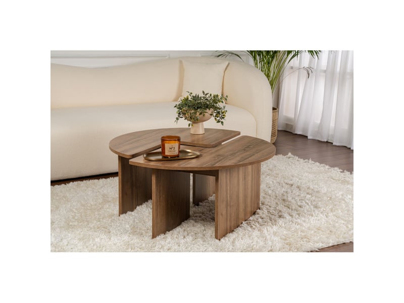  Table basse ronde en bois mdf mélaminé noyer ø90 x 41 cm  - Conforama B