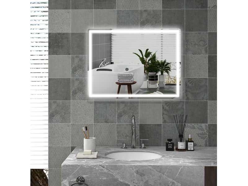  Miroir lumineux led 80x60 cm rectangulaire à intensité réglable argenté  - Conforama B