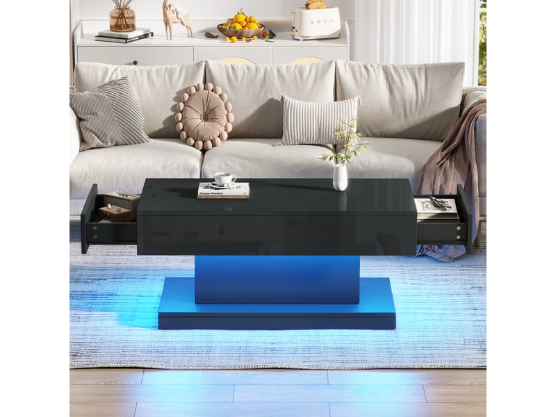  Table basse - avec tiroirs - avec éclairage led - avec port usb - gain de place - panneaux de particules - noir - pour salon et séjour 100x50x45cm - Conforama C