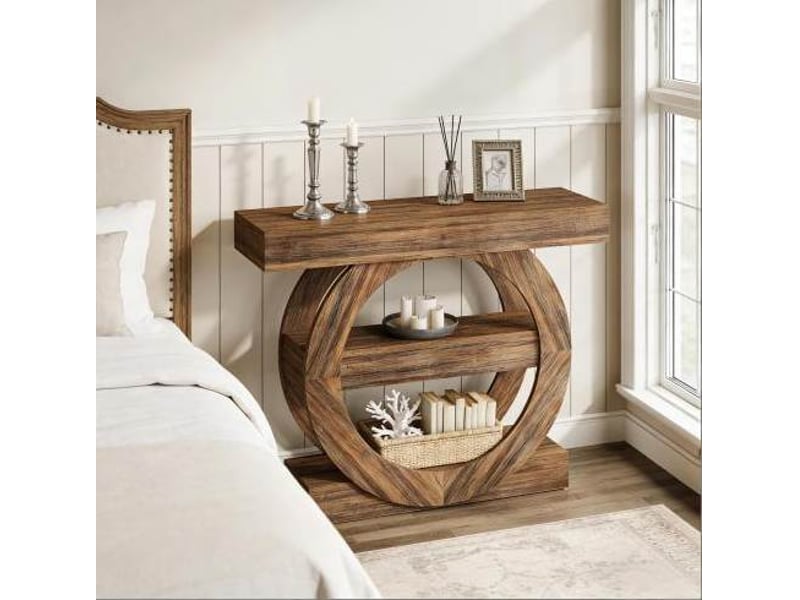  Console avec 3 étagères ouvertes et structure stable pour salon et entrée, en bois, marron rustique, 105 × 30 × 85 cm  - Conforama E