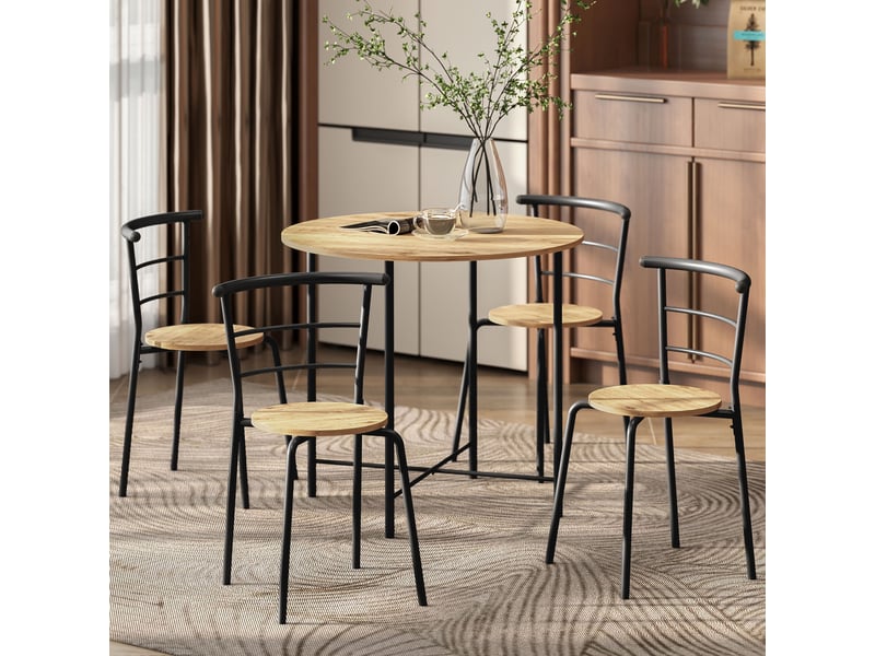  Ensemble table et 4 chaises rondes de style industriel, gain de place, en bois et métal  - Conforama D