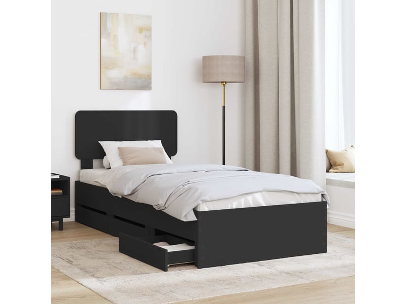  Lit simple- lit adulte -  cadre de lit avec tiroir noir 100 x 200 cm bois d’ingénierie  - Conforama B