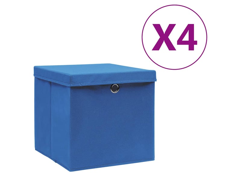  Boîtes de rangement avec couvercles 4 pcs 28x28x28 cm bleu  - Conforama B