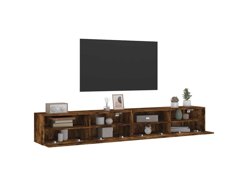  Lot de 2 meuble tv mural, meuble tv suspendu chêne fumé 100x30x30cm bois d'ingénierie  - Conforama E