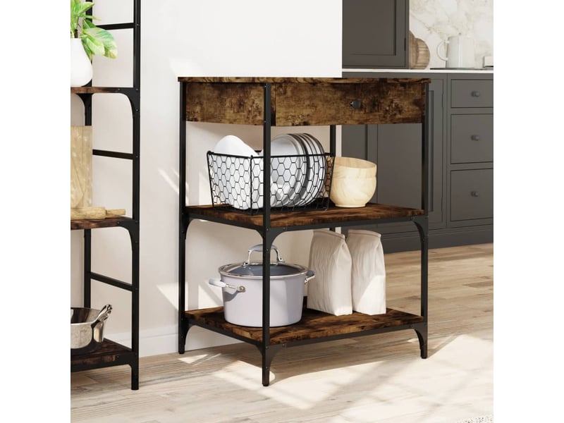  Desserte de cuisine, chariot de rangement chêne fumé 60x48x89,5 cm bois d'ingénierie  - Conforama C