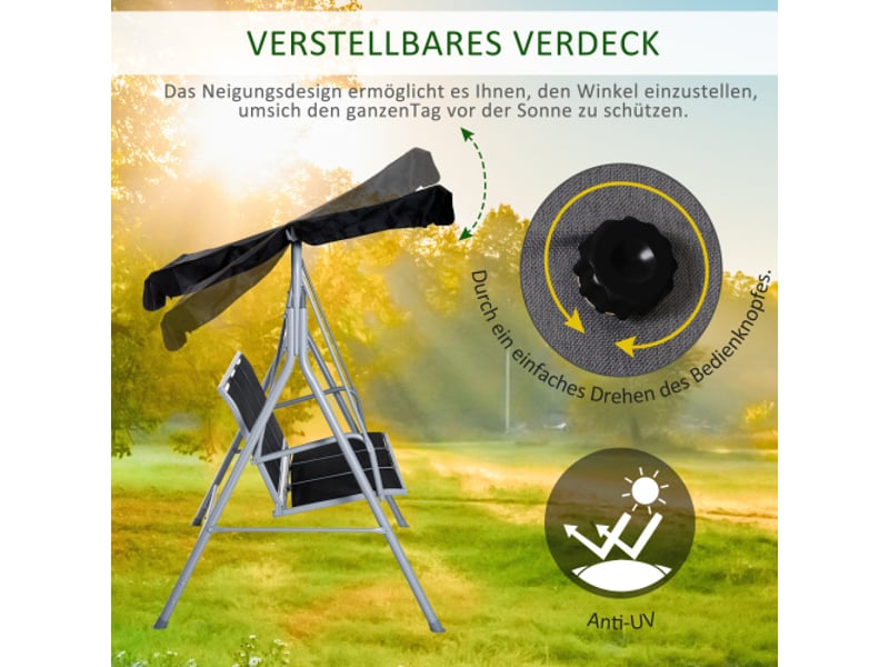 Balancelle de jardin 3 places, toit, cadre métal gris argent, 171x108x154 cm, terrasse et jardin - Conforama E