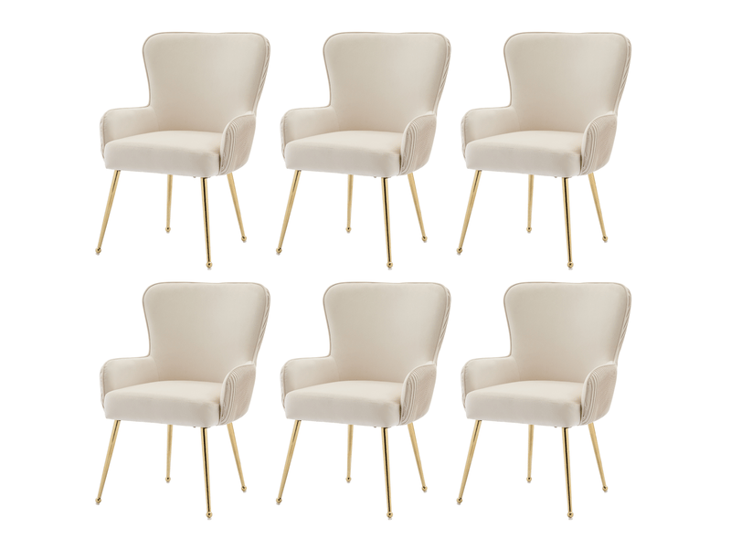 Chaises de salle à manger lot de 6 avec accoudoirs et soutien lombaire - pieds réglables, velours beige et doré - Conforama A