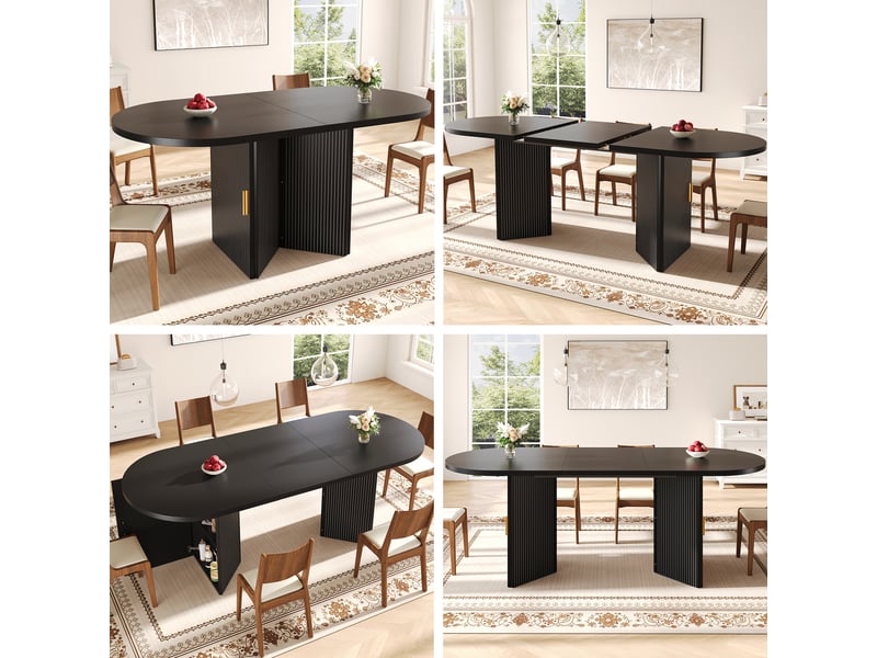 Table à manger extensible 120 à 160 cm, table de cuisine avec rangement et étagère réglable, mdf, noir Fay Lum - Conforama D