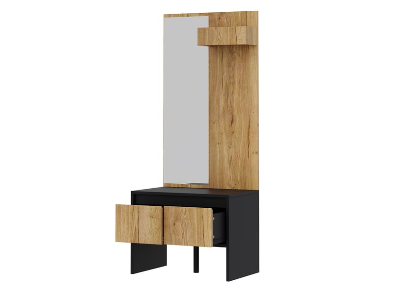  Ensemble vestiaire naturel, panneau de particules, 60 × 38 × 145 cm, 2 tiroirs et crochets intégrés, pour entrée et couloir  - Conforama A