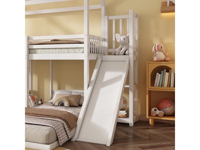  Lit superposé en pin et mdf blanc 90x200 cm  - Conforama D