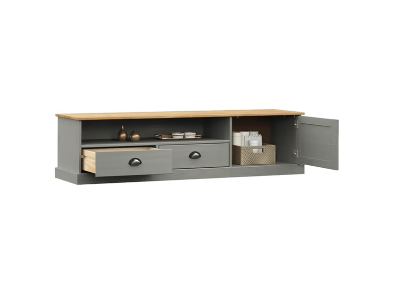  Meuble tv - banc tv - meuble de rangement vigo gris 156x40x40 cm bois massif de pin  - Conforama C