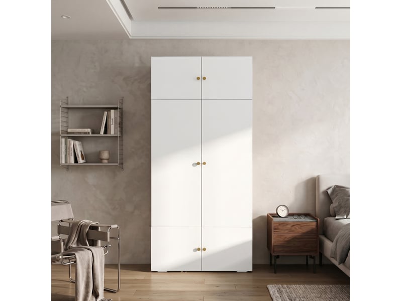  Armoire modenvie 2 portes 90 x 50 x 200 cm blanche avec penderie et 5 compartiments de rangement  - Conforama E