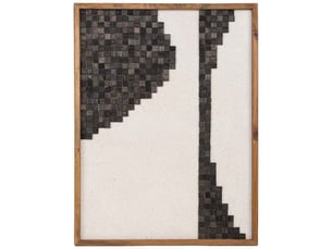 Tableau artisanal en bois recyclé relief beige et noir 62x4x82 cm h