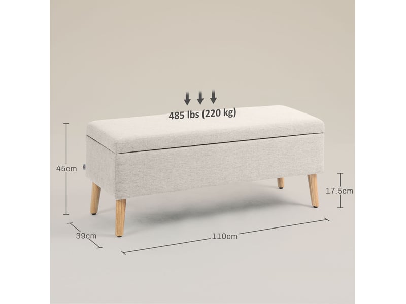  Banc coffre 110x39x45 cm, banc de lit moderne, assise rectangle, rangement intégré, meuble chambre, polyester, beige  - Conforama C