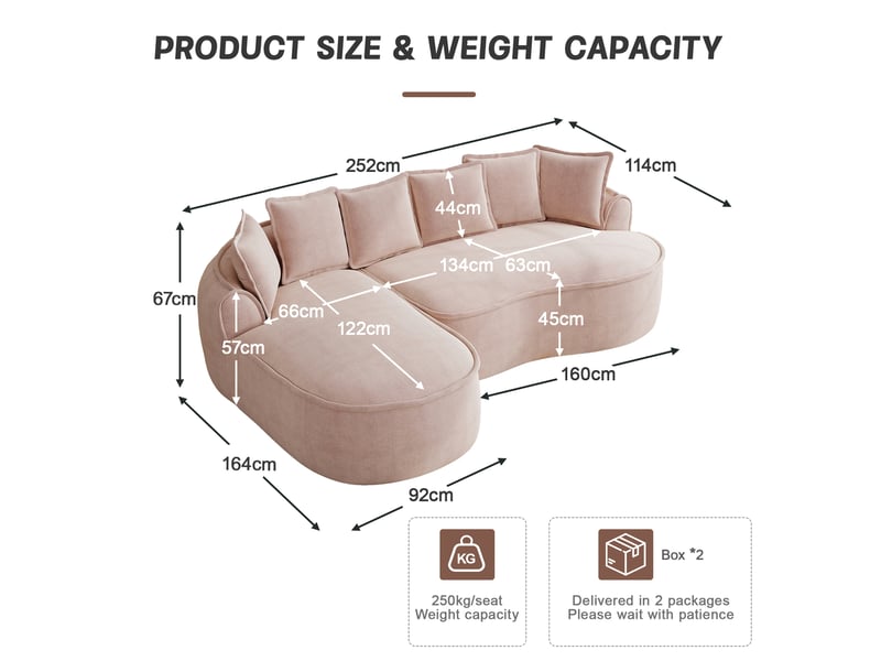  Canapé modulaire convertible avec assise profonde, larges accoudoirs et coussins en chenille rose  - Conforama E