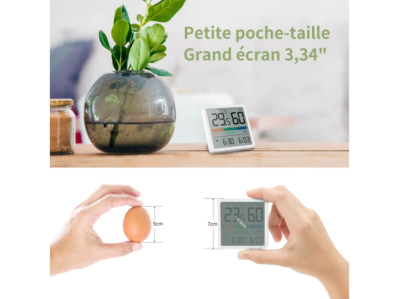  2 pièces petit thermomètre hygromètre intérieur digital à haute précision, indicateur niveau de confort pour bureau  - Conforama B