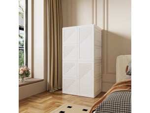 Armoire pliante portable - 69x50x136cm - garde-robe en pp sans montage avec 6 portes, 5 nichet & tringle penderie - blanc