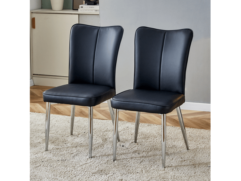  Lot de 2 chaises de salle à manger noires et argentées en pu, 45 x 44 x 89 cm  - Conforama D