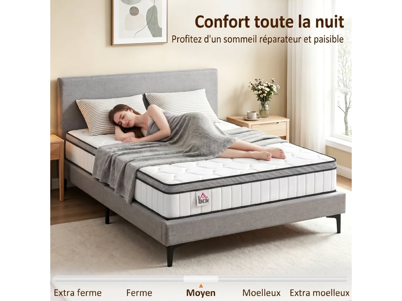  Matelas 140 x 190 cm, matelas à ressorts ensachés 7 zones mousse à mémoire forme au gel rafraîchissant, 20cm d'épaisseur  - Conforama W