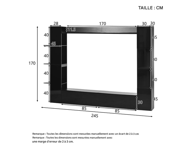  Ensemble meuble tv mural avec rangements en mdf noir 245x30x170 cm - pangivo  - Conforama C