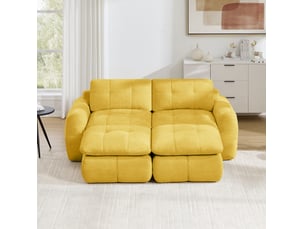 Canapé modulable 2 places 194x160x68 cm, mousse haute densité 32d, 2 poufs, assise spacieuse et profonde, revêtement en chenille, jaune