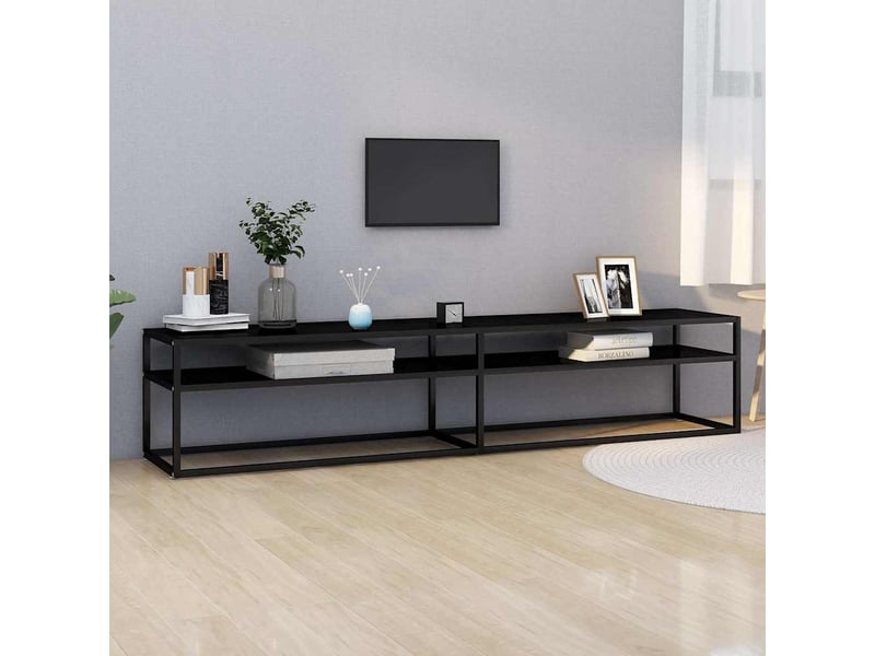  Meuble tv - banc tv - meuble de rangement noir 200x40x40,5 cm verre trempé  - Conforama B