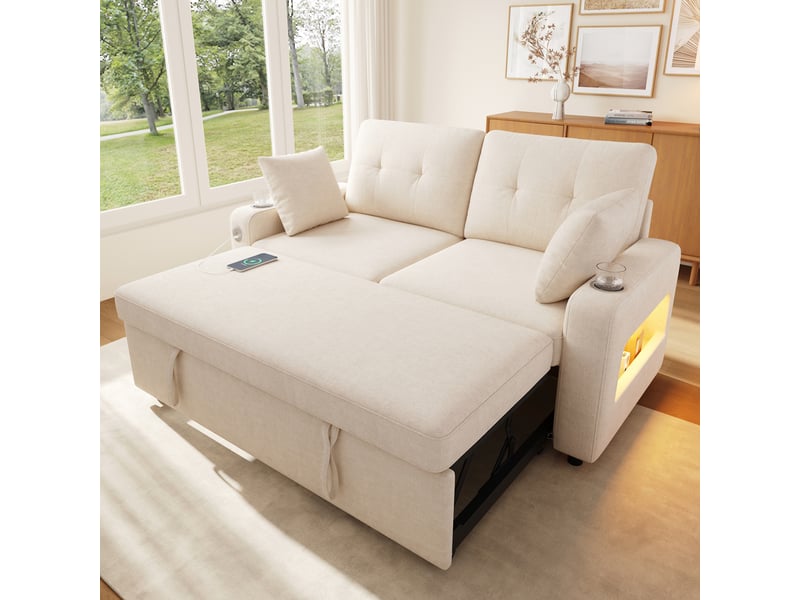  Canapé-lit 2 places 141,5x131x83,5 cm avec led et ports usbtype-c beige  - Conforama B