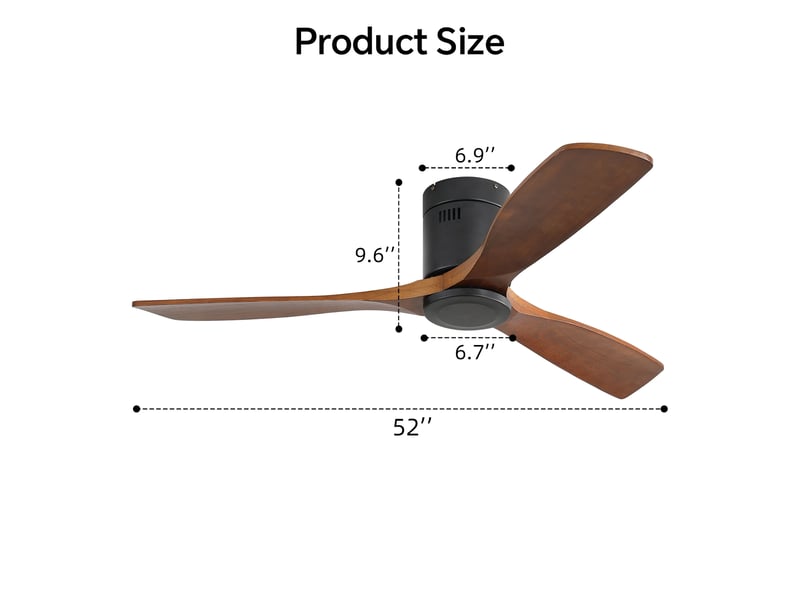  Ventilateur de plafond bois massif 132 cm moteur dc silencieux réversible avec télécommande sans lumière design moderne 3 pales  - Conforama B