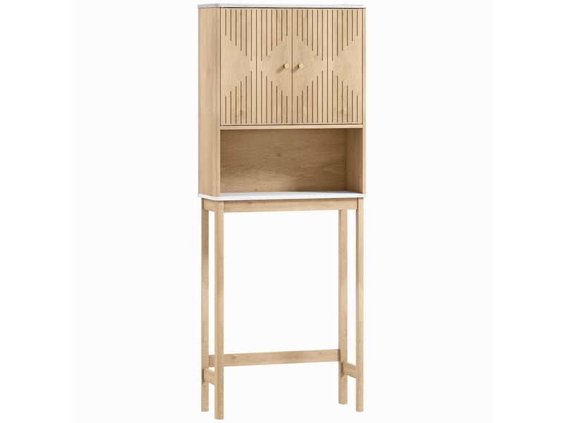  Meuble wc dessus de toilette meuble toilettes wc rangement avec placard à double porte 66 x 25 x 168 cm  étagères, chêne  - Conforama B