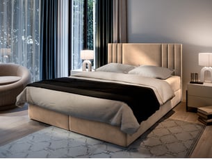 Lit avec rangement 160x200 cm <strong>MASSENO</strong> <strong></strong> coloris beige