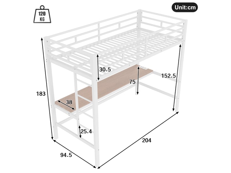 Lit mezzanine enfant 90 x 200 cm blanc avec bureau, led, prises usb et type-c  - Conforama E