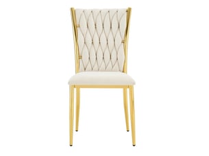 Chaise de salle à manger capitonnée luxueuse en velours beige, motif tissé, pieds dorés, style moderne pour cuisine