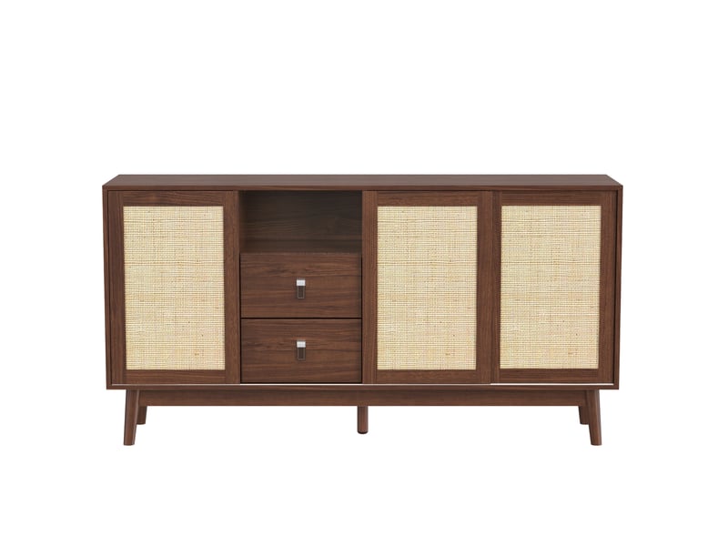  Buffet 155x38x80 cm 3 portes coulissantes rotin 2 tiroirs intégrés design moderne  - Conforama A