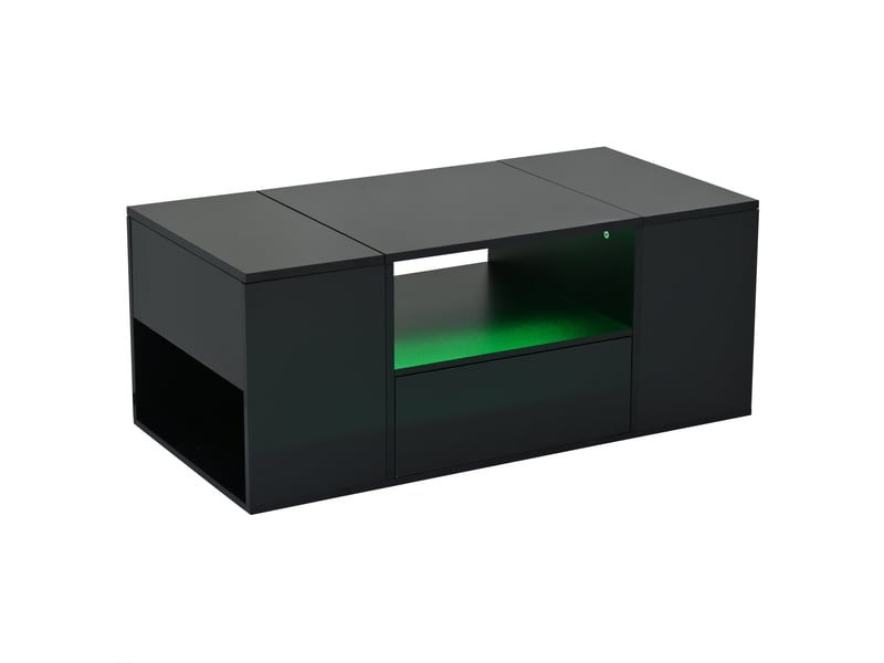  Table basse avec 1 tiroir, 2 portes et 6 niches de rangement, led, finition brillante, pour salon, 100 × 50 × 40 cm  - Conforama A