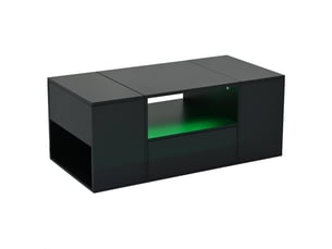 Table basse avec 1 tiroir, 2 portes et 6 niches de rangement, led, finition brillante, pour salon, 100 × 50 × 40 cm