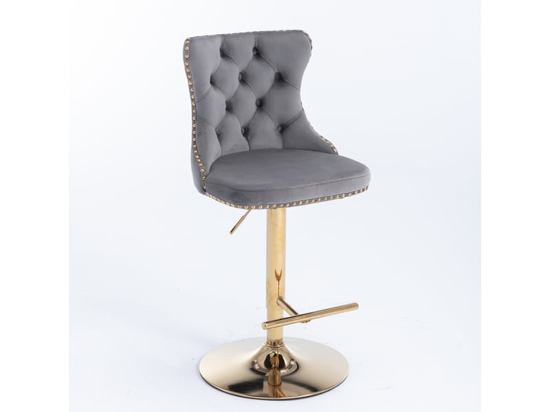  Lot de 2 tabourets de bar pivotants en velours gris avec base dorée W3223P503939 - Conforama A