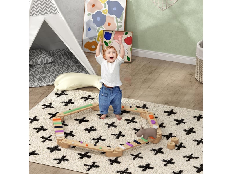  Poutre d'équilibre en bois pour enfants 3-8 ans avec pierres d'obstacle colorées, intérieur et extérieur  - Conforama B