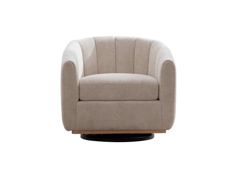  Fauteuil pivotant 360° en chenille beige avec base métallique  - Conforama A