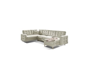 Canapé d'angle panoramique convertible hasgard u 326 cm crème avec coffre