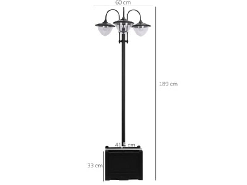  Lampadaire solaire extérieur 3 lanternes 60x55x189 cm noir ip44 avec base jardinière  - Conforama C