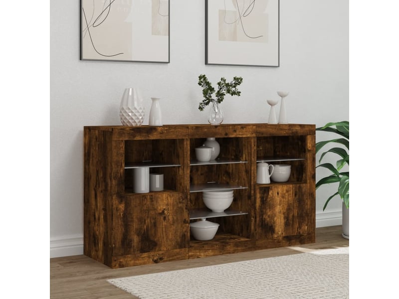  Buffet salon, buffet de rangement avec lumières led chêne fumé 123x37x67 cm  - Conforama C