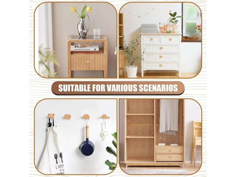  Set de 12 poignées en bois en forme d'animaux, poignées décoratives pour chambres d'enfants, tiroirs et portes avec vis  - Conforama B