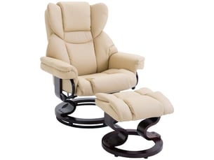 Fauteuil inclinable avec repose-pieds, fonction inclinable, pivotant, jusqu'à 160 kg, similicuir, structure en métal, crème, 80 x 79 x 100 cm