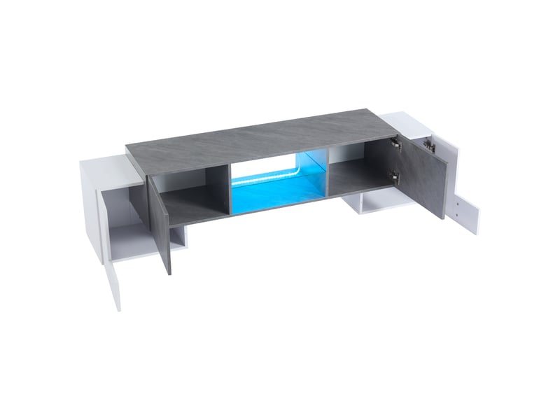  Meuble tv moderne blanc et gris avec led bluetooth 180x40x46,5 cm pour tv 606570 pouces avec rangement  - Conforama D