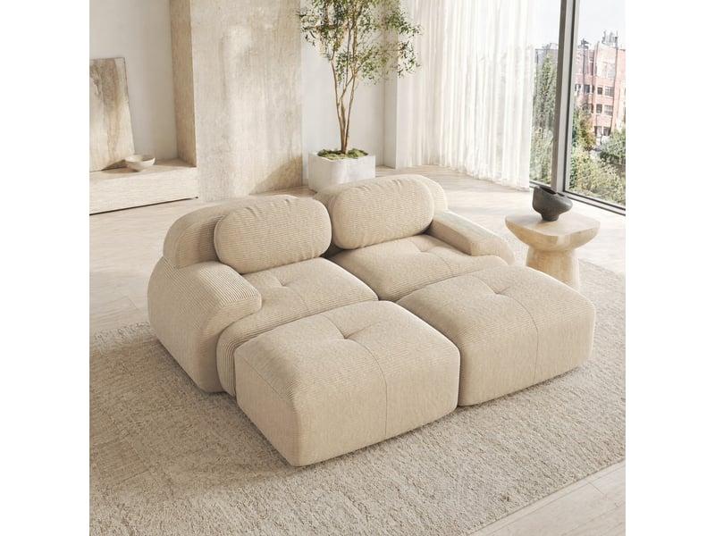  Canapé modulable modenvie 2 places velours côtelé beige 208 x 178 x 70 cm  - Conforama B