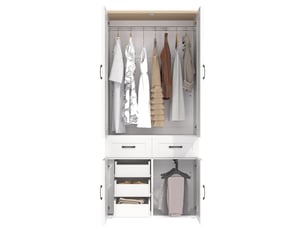 Armoire tcqpz 90 x 50 x 200 cm 4 portes 5 tiroirs 2 tringles mdf blanche style campagne