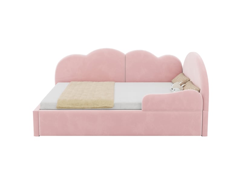  Lit gigogne 90x200 cm - canapé lit extensible 180x200 cm, l-forme, tête de lit nuage, velours rose  - Conforama W