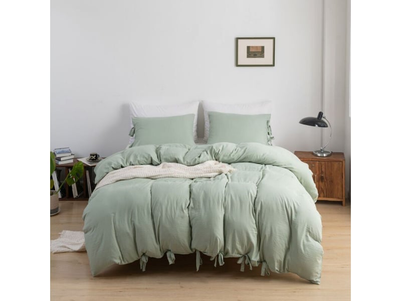  Housse de couette unie avec nœud, ultra douce et naturelle, fermeture éclair dissimulée résistante (vert, king size)  - Conforama A