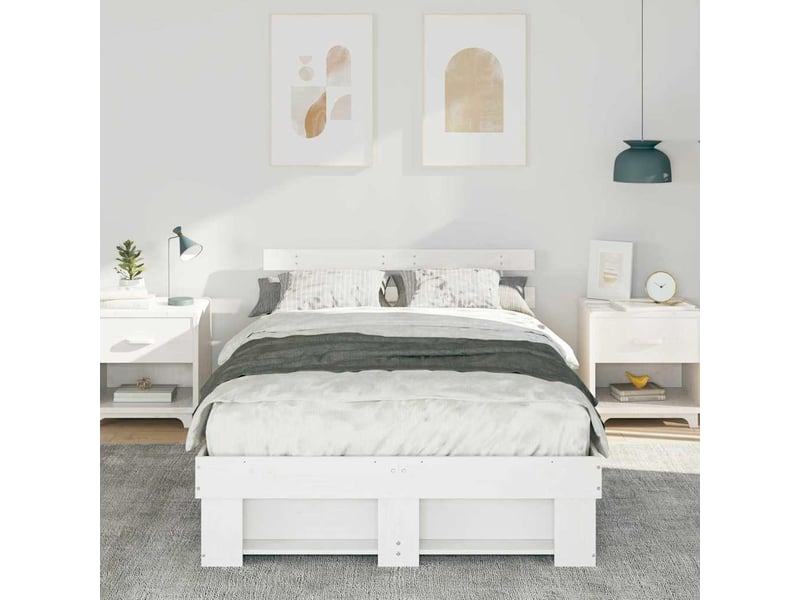  Lit double- lit adulte -  cadre de lit avec tête de lit blanc 120 x 190 cm pin massif  - Conforama B
